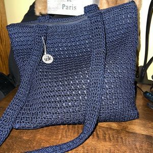 THE SAK Navy Blue Crocheted Tote Bag-Shoulder Purse